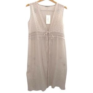 NWT Valentina Naldi Beige Eyelet Cotton Vest Duster Italy Boho Cottagecore